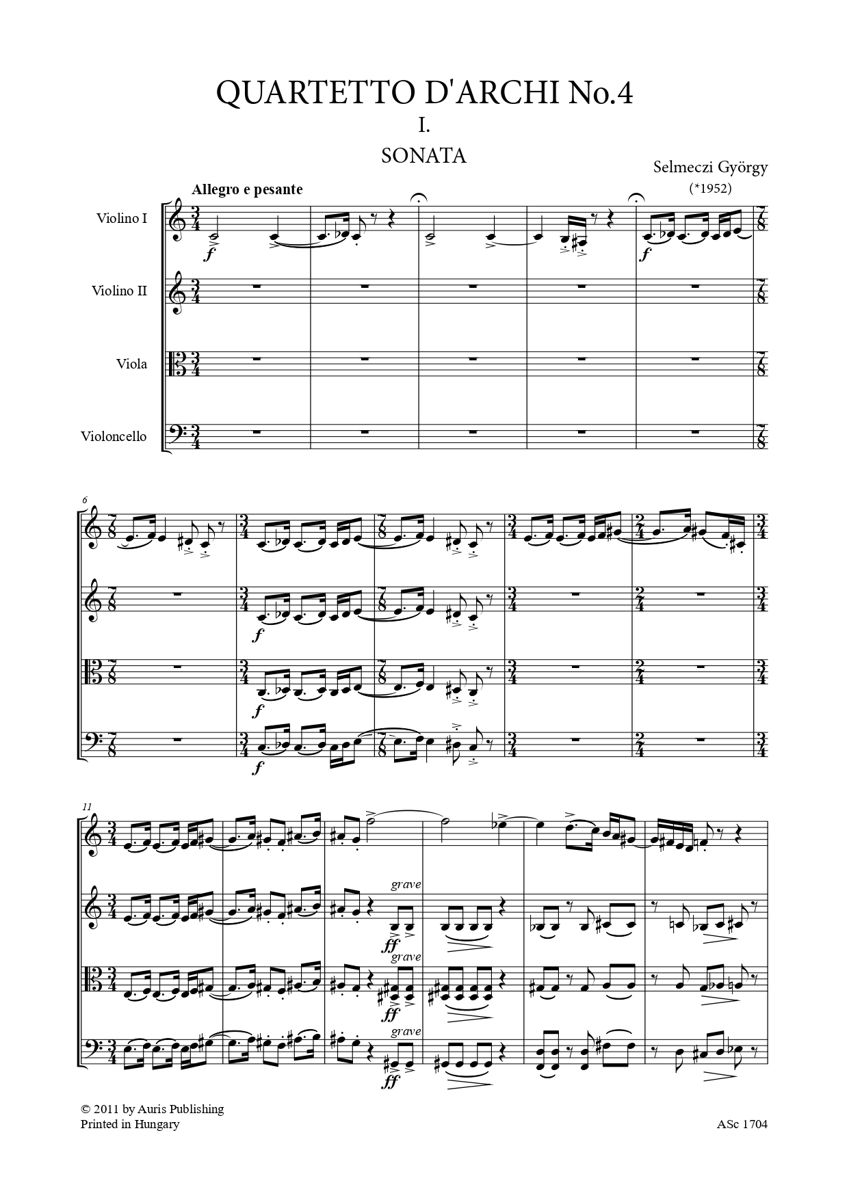 SELMECZI GYÖRGY - IV. VONOSNÉGYES (QUARTETTO D'ARCHI NO.4)