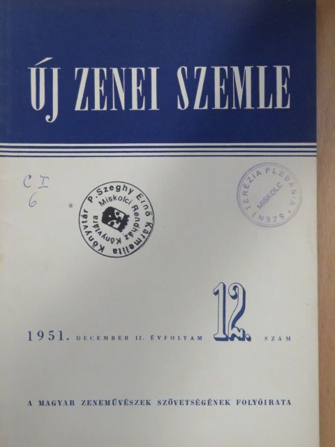 Szabó Ferenc - Új Zenei Szemle 1951. december [antikvár]