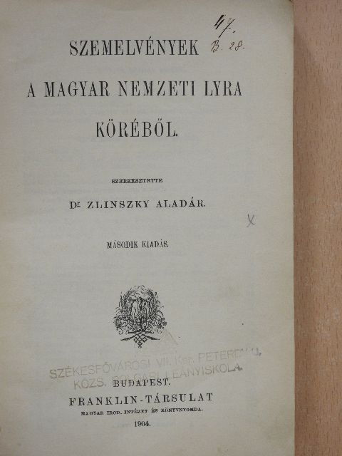 Szemelvények a magyar nemzeti lyra köréből [antikvár]