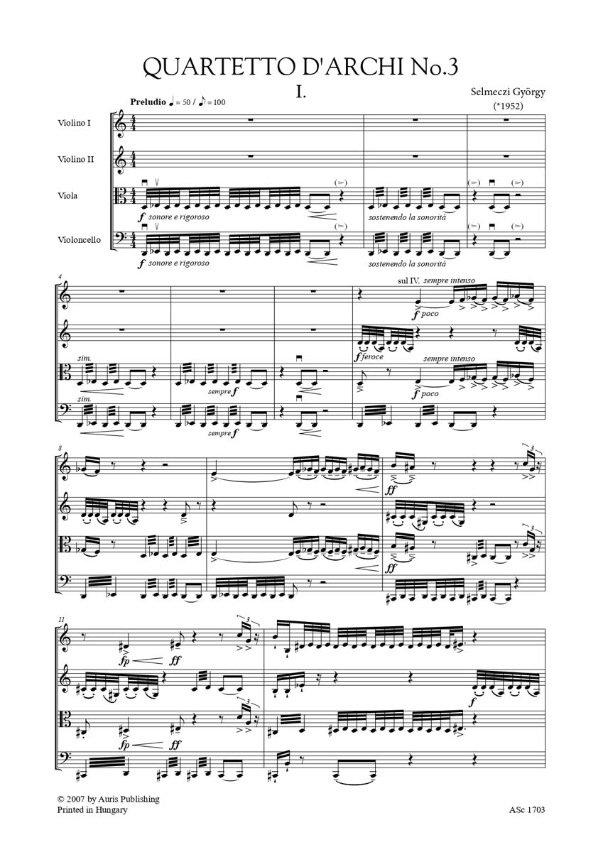SELMECZI GYÖRGY - III. VONÓSNÉGYES (QUARTETTO D'ARCHI NO.3)