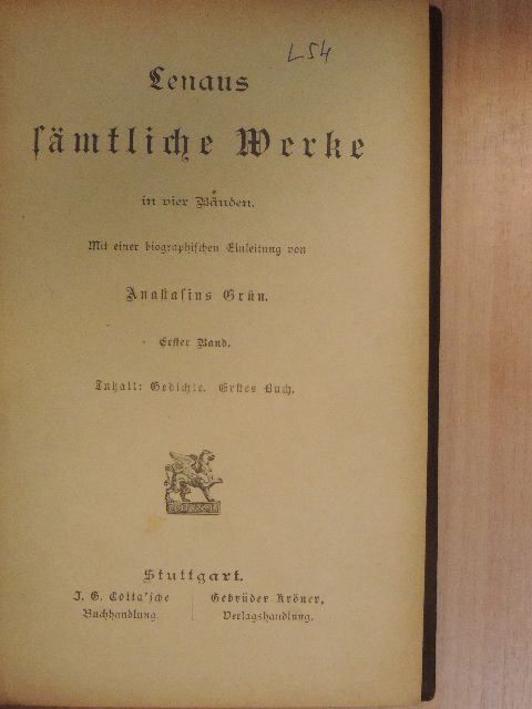 Nikolaus Lenau - Lenaus sämtliche Werke in vier Bänden 1. (gótbetűs) (töredék) [antikvár]