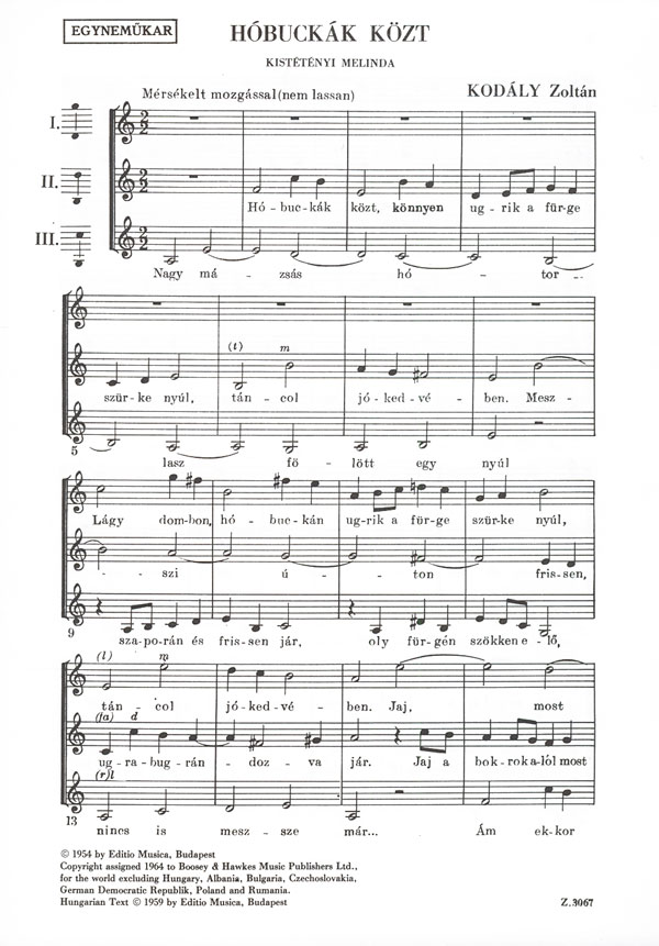Kodály Zoltán - HÓBUCKÁK KÖZT - EGYNEMŰKARRA
