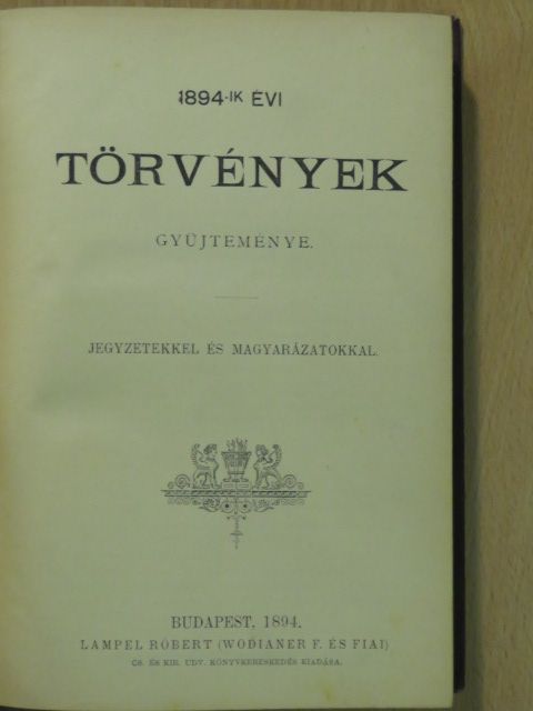 1894-ik évi törvények gyüjteménye [antikvár]