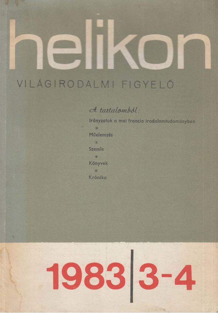 Köpeczi Béla (főszerk.) - Helikon világirodalmi figyelő 1983/3-4. [antikvár]