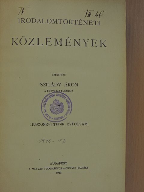 Bittenbinder Miklós - Irodalomtörténeti Közlemények 1912-1913. [antikvár]