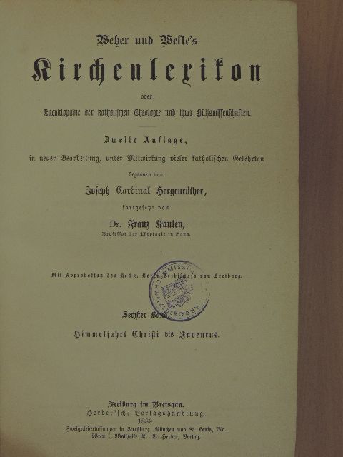 Wetzer und Welte's Kirchenlexikon 6. (gótbetűs) (töredék) [antikvár]