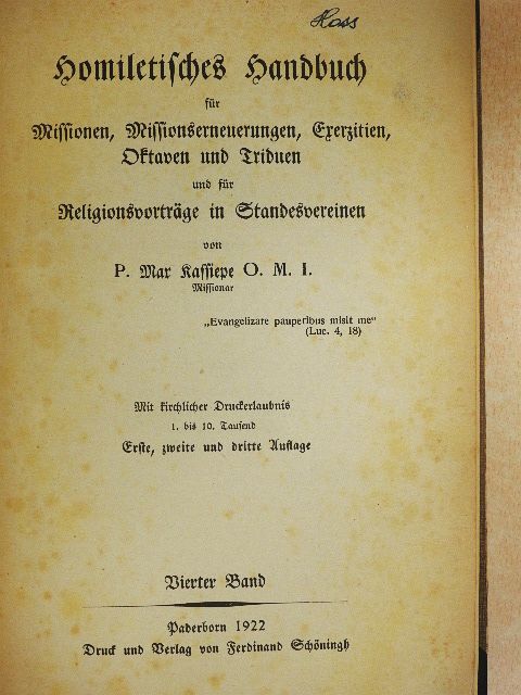 P. Max Kassiepe O. M. I. - Homiletisches Handbuch IV. (gótbetűs) [antikvár]