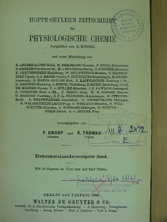 Hoppe-Seyler's Zeitschrift für Physiologische Chemie 1930 [antikvár]