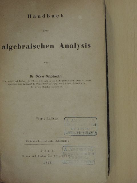 Dr. Oskar Schlömilch - Handbuch der algebraischen Analysis [antikvár]
