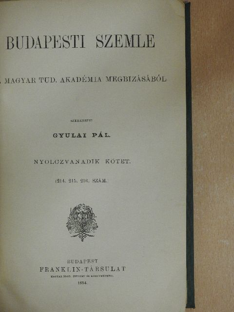 Havass Rezső - Budapesti Szemle 80. kötet 214-216. szám [antikvár]