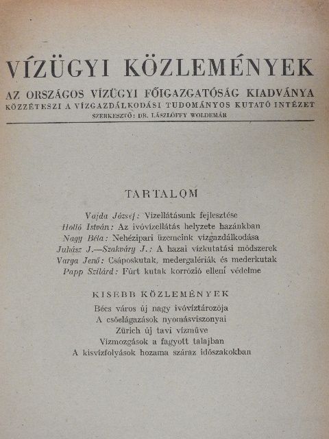 Holló István - Vízügyi Közlemények 1958/1. [antikvár]