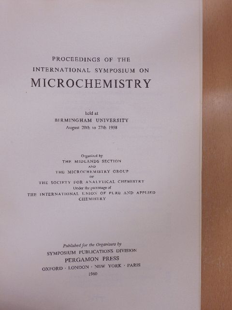 F. Feigl - Proceedings of the International Symposium on Microchemistry [antikvár]