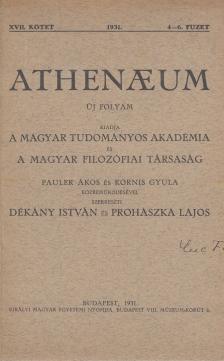 Prohászka Lajos, Dékány István - Athenaeum 1931. XVII. kötet 4-6. füzet [antikvár]