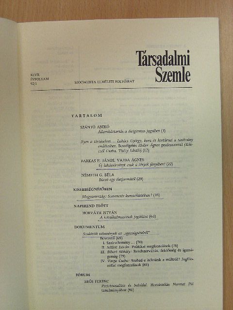 Bihari Mihály - Társadalmi Szemle 1992. január [antikvár]
