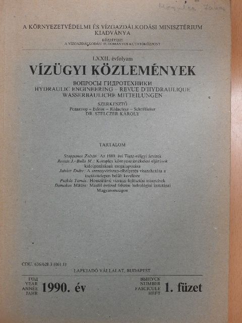 Bulla Miklós - Vízügyi Közlemények 1990/1. [antikvár]