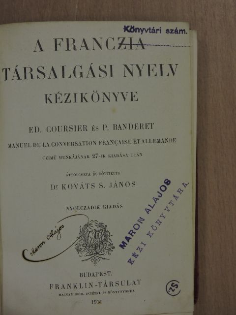 Ed. Coursier - A franczia társalgási nyelv kézikönyve [antikvár]