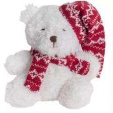 Piros sapkás karácsonyi maci plüssfigura - 16 cm
