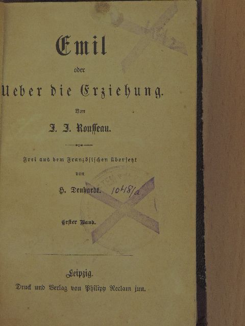J. J. Rousseau - Emil oder ueber die Erziehung I. (töredék) (gótbetűs) [antikvár]