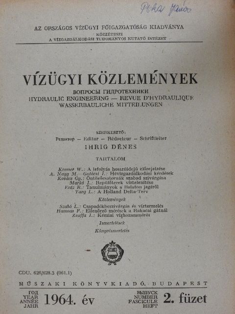 Hamvas Ferenc - Vízügyi Közlemények 1964/2. [antikvár]