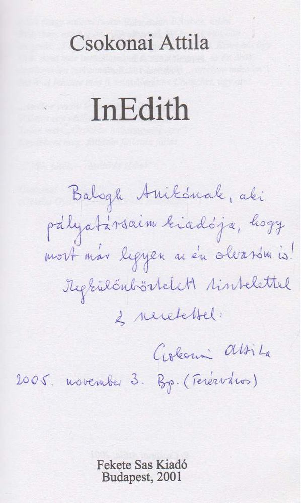Csokonai Attila - InEdith (dedikált) [antikvár]