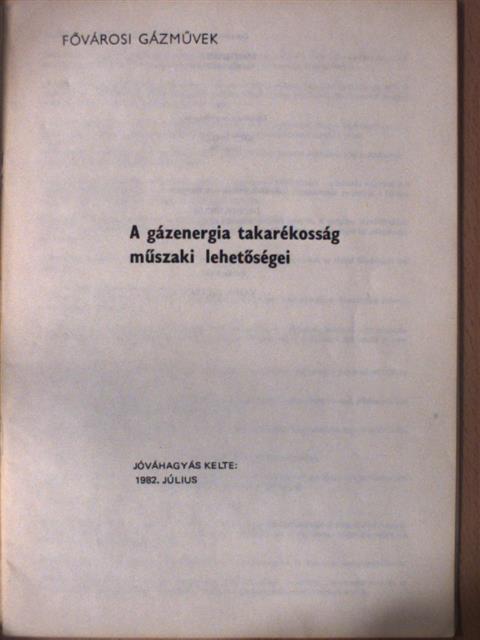 A gázenergia takarékosság műszaki lehetőségei [antikvár]
