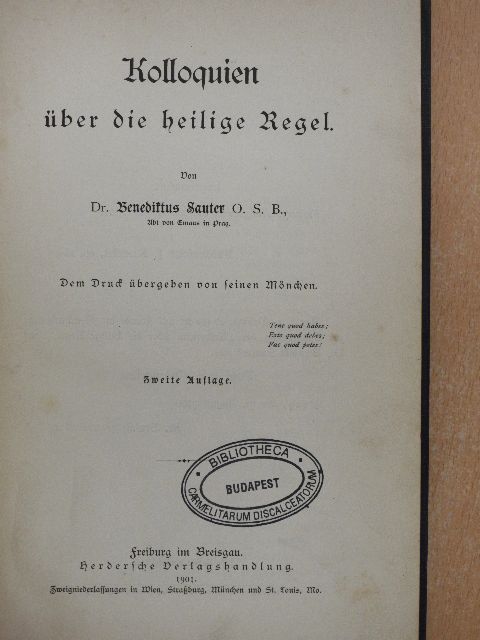 Dr. Benediktus Sauter - Kolloquien über die heilige Regel (gótbetűs) [antikvár]
