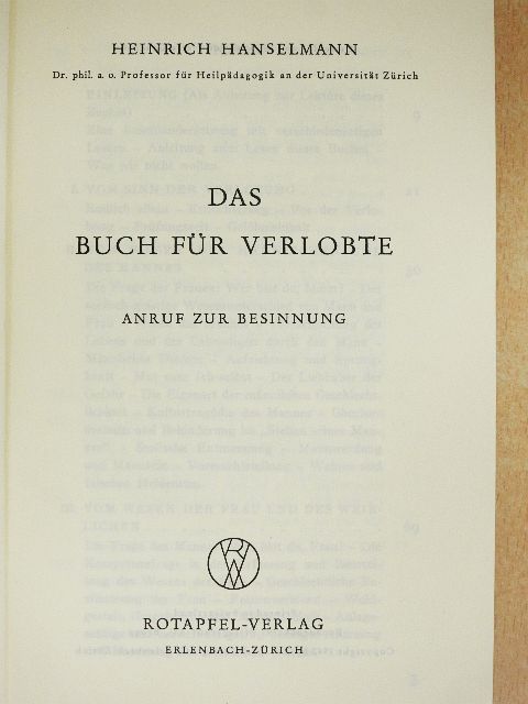 Heinrich Hanselmann - Das Buch für Verlobte [antikvár]