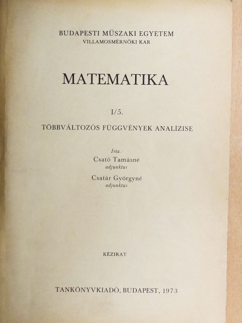 Csatár Györgyné - Matematika I/5. [antikvár]
