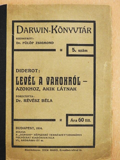 Denis Diderot - Levél a vakokról [antikvár]