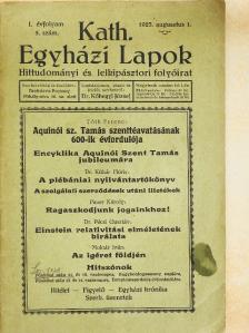Dr. Kühár Flóris - Kath. Egyházi Lapok 1923. augusztus 1. [antikvár]