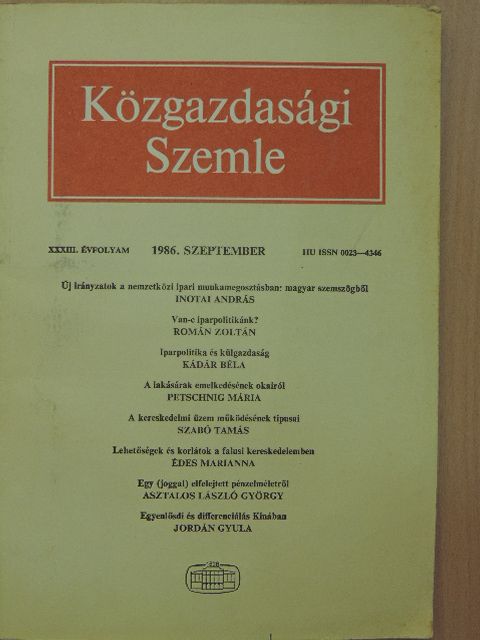 Asztalos László György - Közgazdasági Szemle 1986. szeptember [antikvár]