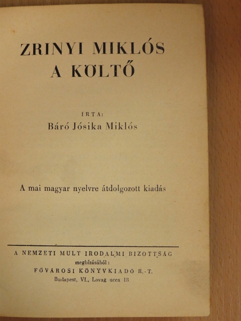 Báró Jósika Miklós - Zrinyi Miklós a költő [antikvár]