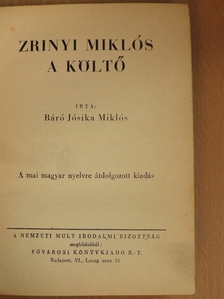 Báró Jósika Miklós - Zrinyi Miklós a költő [antikvár]