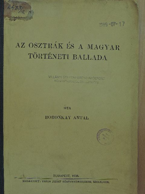 Boronkay Antal - Az osztrák és a magyar történeti ballada [antikvár]