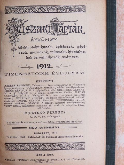 Aberle Raimond - Műszaki naptár 1912. [antikvár]