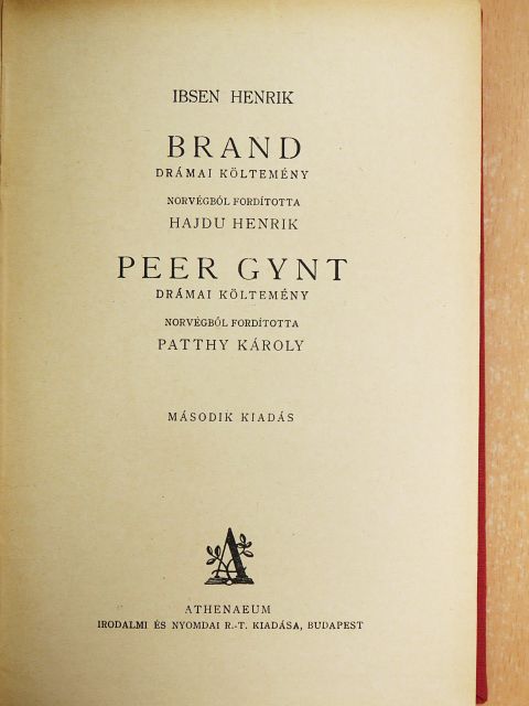 Ibsen Henrik - Brand/Peer Gynt [antikvár]