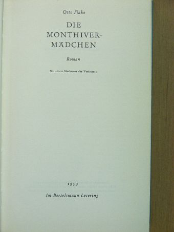 Otto Flake - Die Monthiver-Mädchen [antikvár]