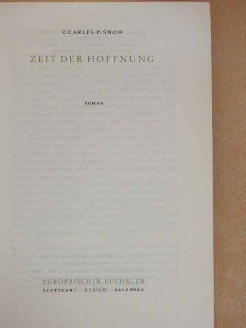 Charles P. Snow - Zeit der Hoffnung [antikvár]