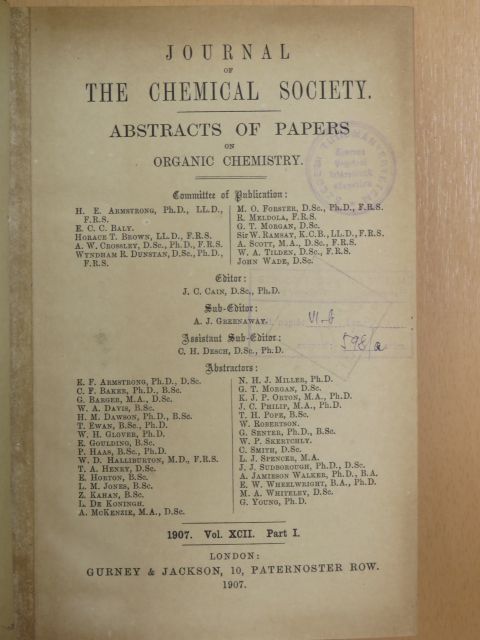A. W. Crossley - Journal of the Chemical Society 1907/I. [antikvár]