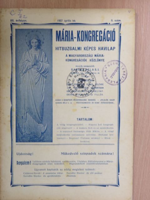 Oláh Miklós - Mária Kongregáció 1927. április [antikvár]