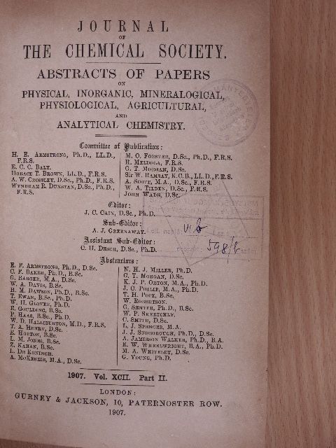 A. W. Crossley - Journal of the Chemical Society 1907/II. [antikvár]