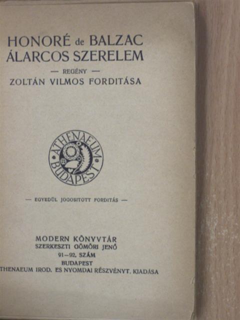 Honoré de Balzac - Álarcos szerelem [antikvár]