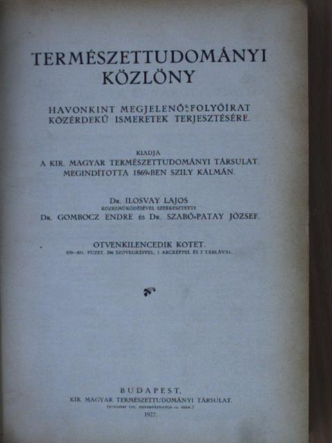 Dr. Ilosvay Lajos - Természettudományi Közlöny 1927. (nem teljes évfolyam)/Pótfüzetek a Természettudományi Közlönyhöz 1927. január-december [antikvár]
