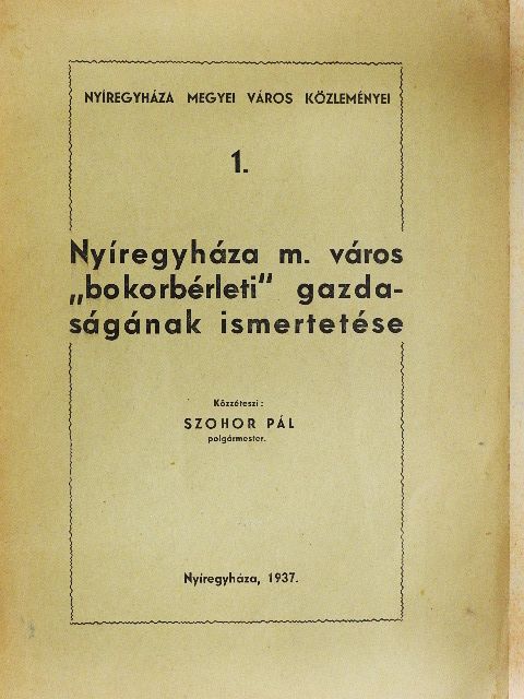 Nyíregyháza m. város "bokorbérleti" gazdaságának ismertetése [antikvár]