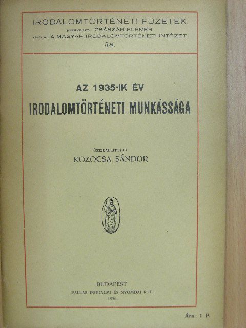 Az 1935-ik év irodalomtörténeti munkássága [antikvár]