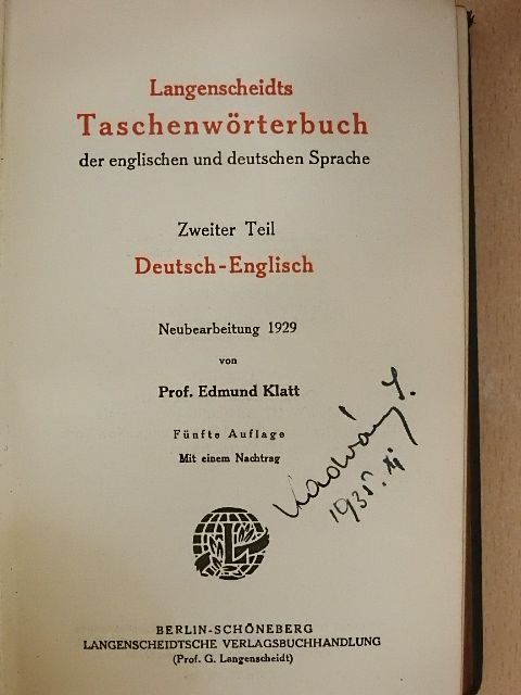 Prof. Edmund Klatt - Langenscheidts Taschenwörterbuch der englischen und deutschen Sprache II. [antikvár]