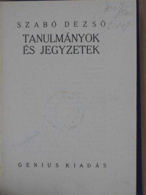 Szabó Dezső - Tanulmányok és jegyzetek [antikvár]