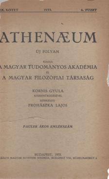 Prohászka Lajos - Athenaeum 1933. XIX. kötet 6. füzet [antikvár]