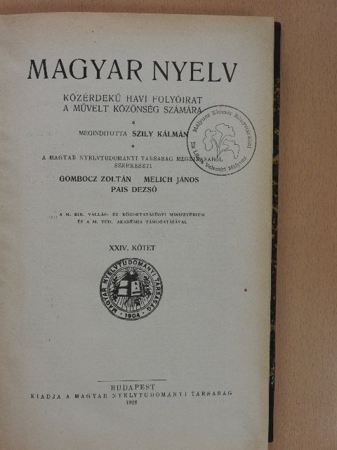 B. I. - Magyar Nyelv 1928. január-december [antikvár]