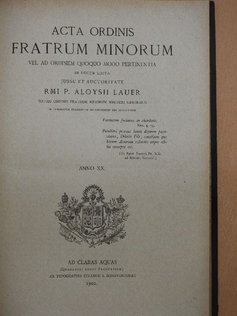 Acta Ordinis Fratrum Minorum Ianuarii-Decembris 1901 [antikvár]